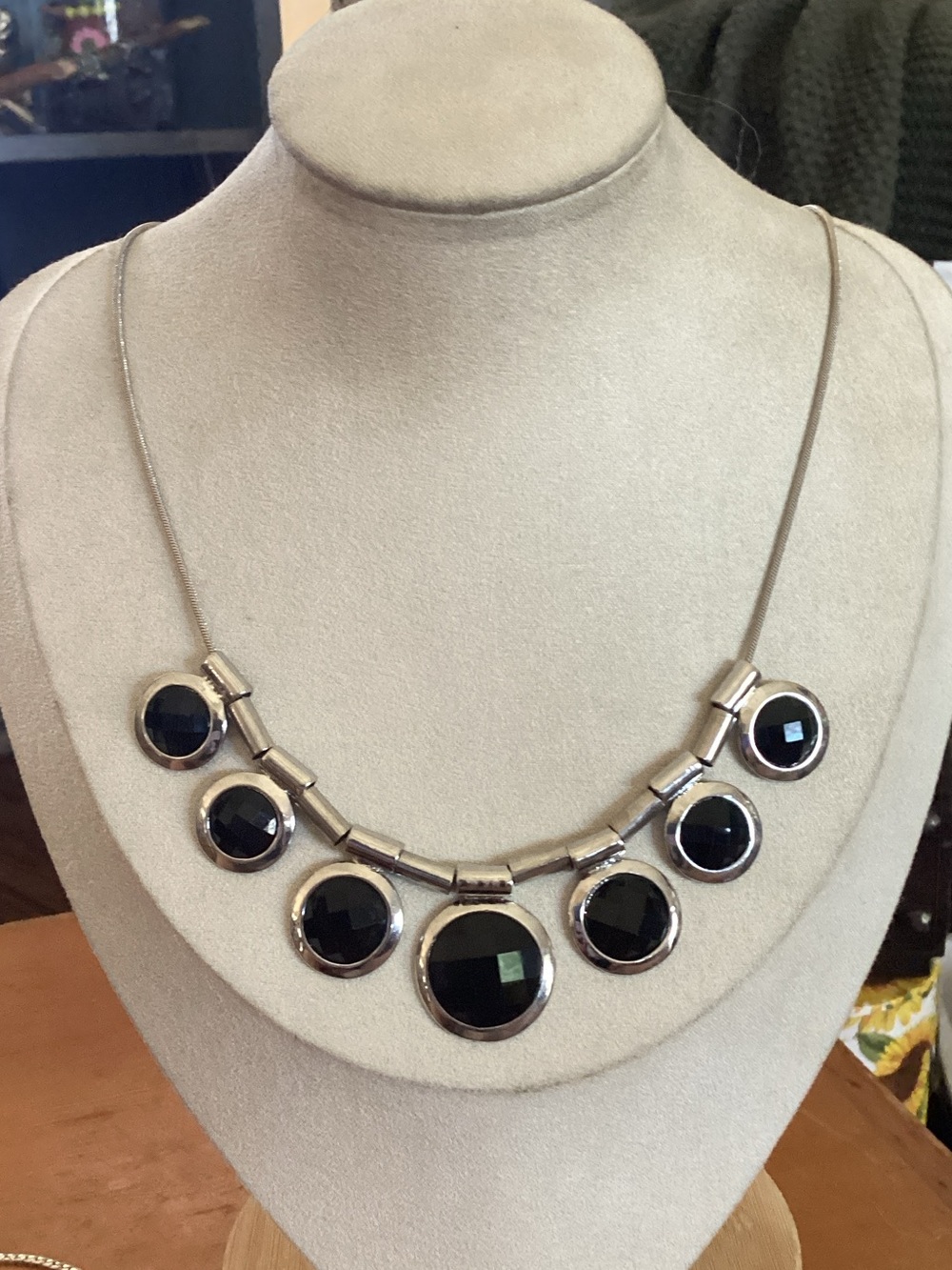 & Other Stories Black and Silver Round Gem Necklace